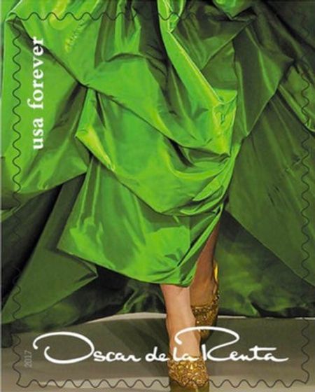 100 Emerald Green Dress Forever Postage Stamps // Oscar De La Renta Designer Gown // Green Fashion Forever Postage Stamps for Mailing